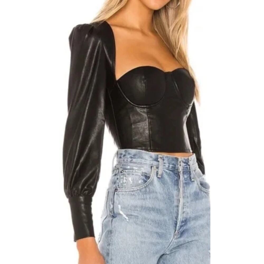 NEW NBD Fia Black Faux Leather Bustier Corset Style Top Sexy Women's Med